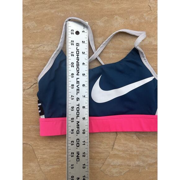 Nike Womens Sports Bra Medium Navy Pink Strappy Back Activewear - Picture 4 of 5